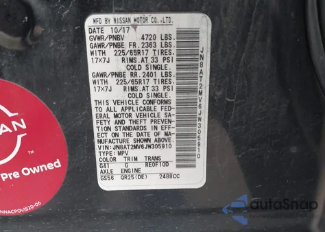 2018 Nissan Rogue Sv from USA, damaged, VIN JN8AT2MV6JW305910